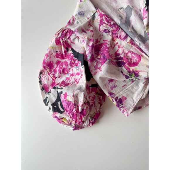 ROCOCO SAND Tessa Pink Floral Cotton Puff Sleeve Wrap Top Shorts Set, Size S - Picture 8 of 16